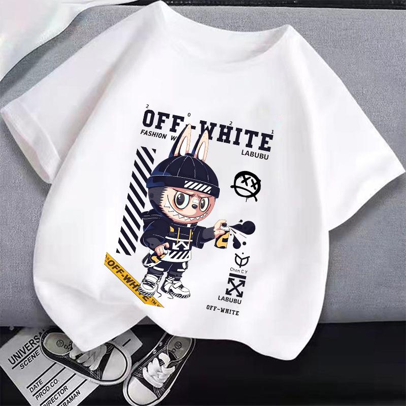 Kids Cartoon Cotton T-shirt Labubued Children Anime Print Tee Girl Fashion Casual Clothes Summer Cute Short Sleeve Clothing Gift