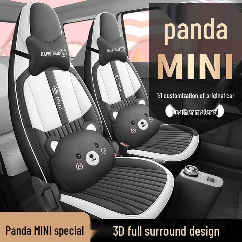 Подушка на сиденье 2025 Geely Panda Mini: Кожаный чехол на сиденье "Медведь выносливости" для любого сезона