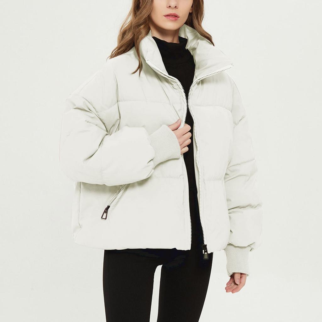 Women's Fashion Leisure Solid Color Long Sleeve Loose Stand Collar Zipper Coat Cotton Top