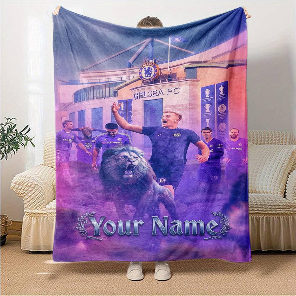 Chelsea Fc Football Player Customize Text Blanket Throw Customizable Blanket Comfortable Versatile for Chair Living Room Office Chair Livingroom