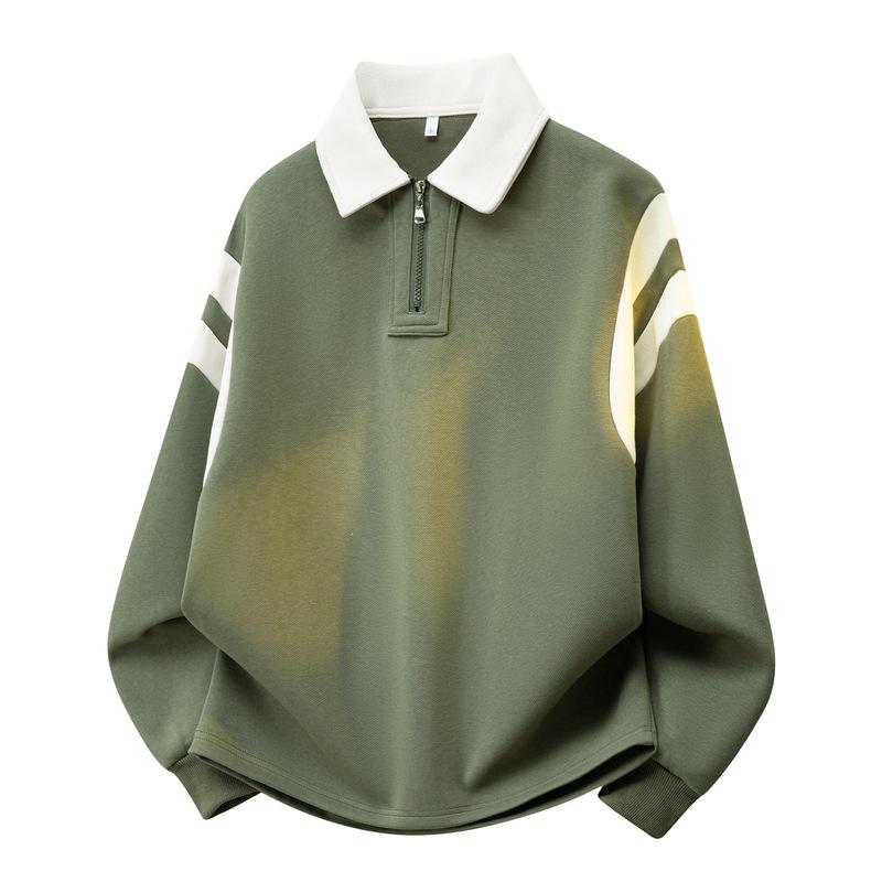 Men's New Style Lapel Cotton Hoodie Casual Jacket - Japanese Color Block Polo Shirt Style