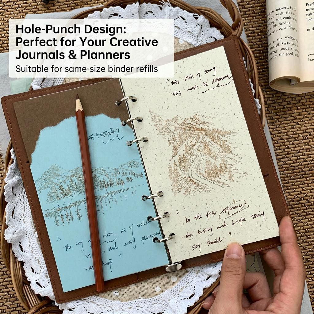 Handmade Journal Paper Thick Scrapbooking Refill Sheets Loose Leaf Planner Refill Fiber Texture Double Sided Paper For Daily