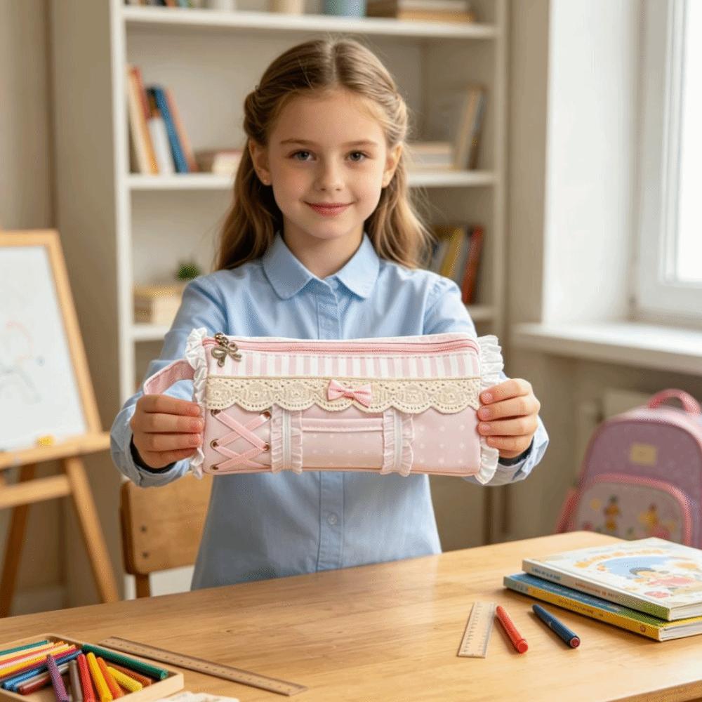 INS Style Lace Pencil Case Ruffle Stationery Pen Bag Desktop Storage Pencil Pouch Students