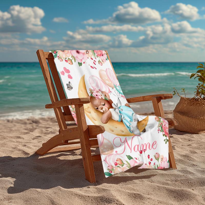 Custom Name Ultra-Soft Beach Towel with Bear Theme,Ideal for Pool - Camping, Diving - Perfect Travel Essential, Vibrant Beach Towel.