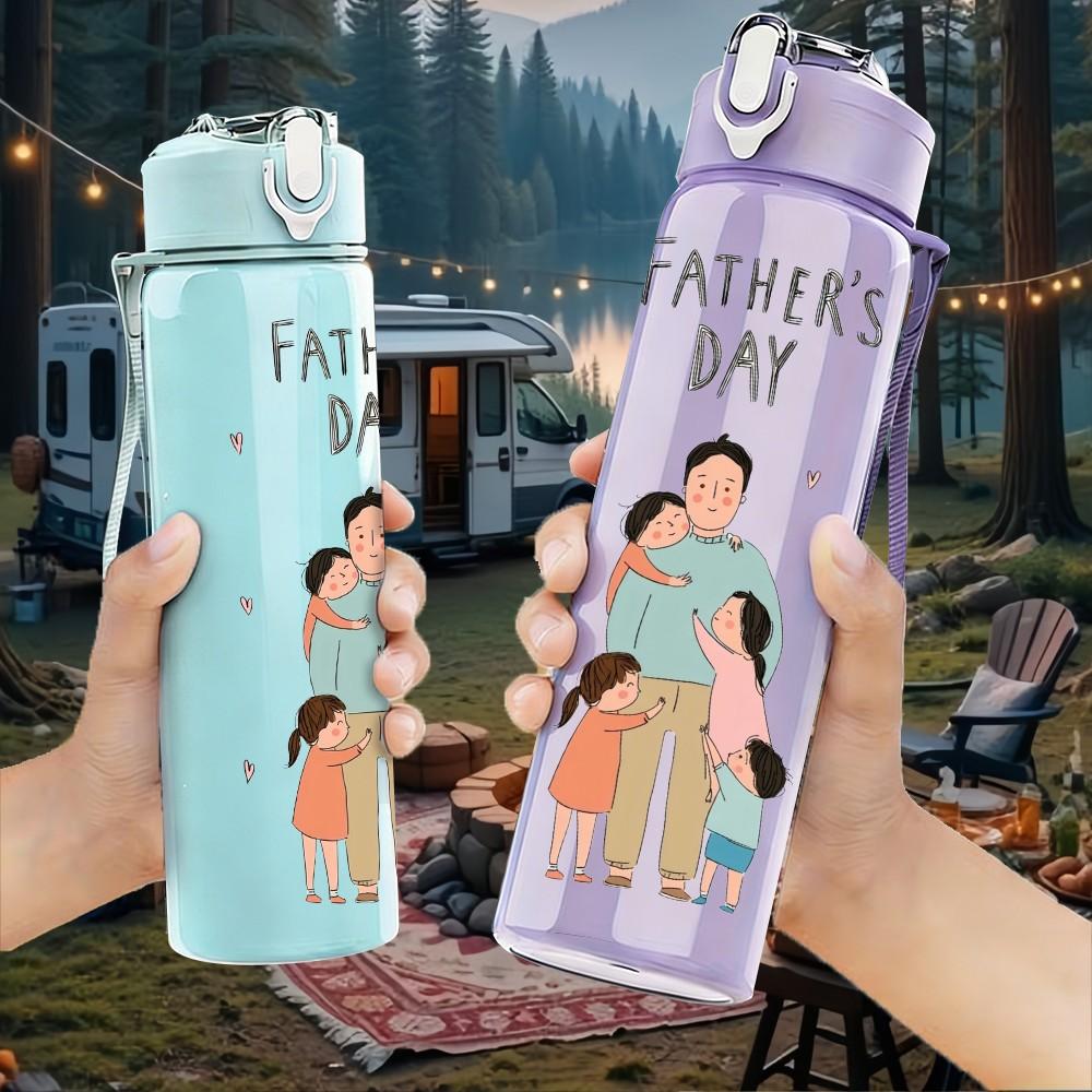 1PC Fathers Day Dad Kid Outdoor Scene Print 750ml Color Plastic Sports Water Bottle Leakproof Flip Straw Lid Suitable for Sports Office Home Use