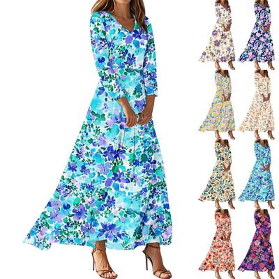 Женское модное платье с рукавами три четверти, свободного кроя, с удобным цветочным принтом