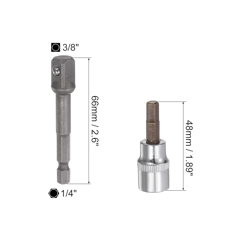 uxcell H6 hex drive socket bit hex nut bit socket hex shank adapter 9.5mm square drive CR-V S2 steel 48mm length