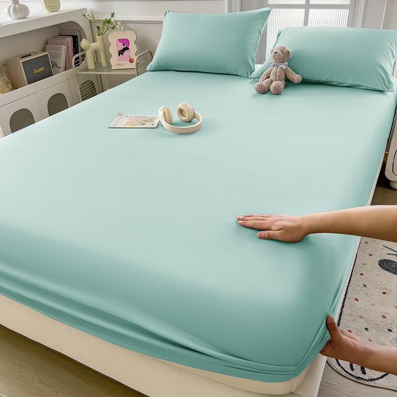 2025Solid Color Bed Sheet Single Piece Skin-Friendly Plain Bed Cover Bed Sheet Non-Slip Mattress Protector