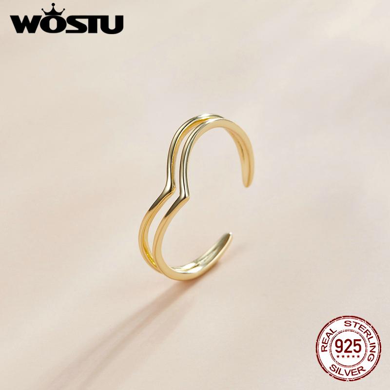 WOSTU 925 Sterling Silver Gold Plated Victoria's Rings, Women Stackable Adjustable Ring