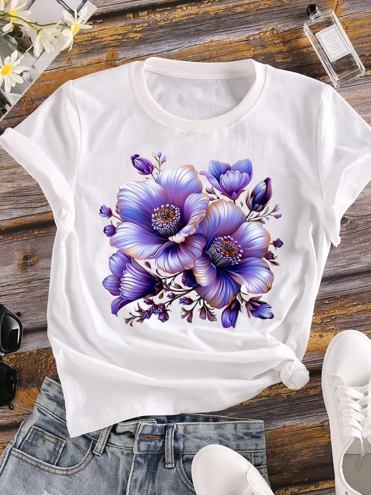 (Азиатский размер) Одежда Повседневная Цветочная Милая Растительная Тенденция Модная Футболка С Коротким Рукавом Женская Футболка С Принтом Женская Графическая Футболка