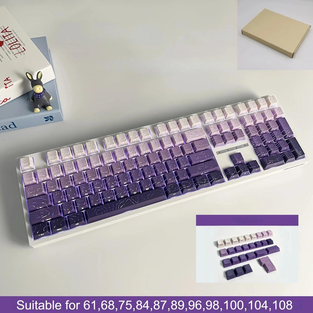 Xiaomi Gradient Translucent Lines Sided Printed Keycaps 133keys for Mechanical Keyboard Blackberry Purple Grey Blue Key Caps Cherry PBT