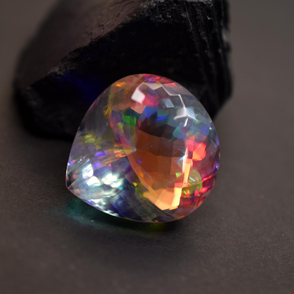 Rainbow Mystic Topaz Gemstone 215 Carat Lab-Created Pear Cut Huge Size CERTIFIED