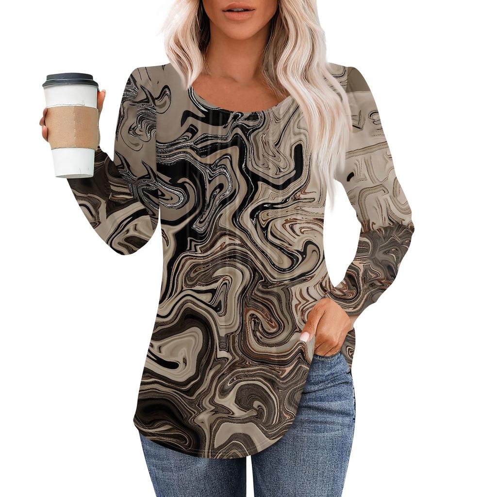 Рубашки с длинным рукавом для женщин, топы, нарядные повседневные блузки, плиссированные топы-туники с круглым вырезом
