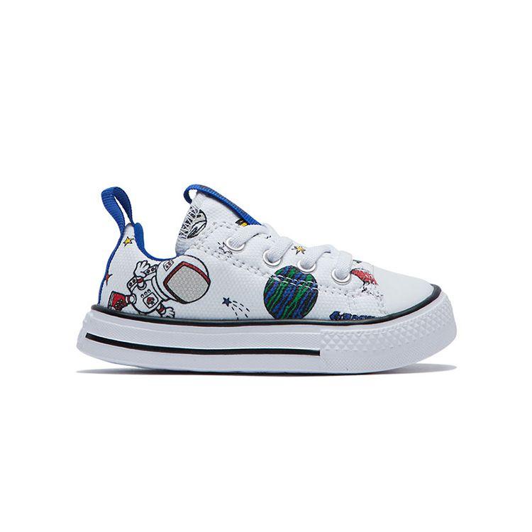 Converse Chuck Taylor All Star Superplay Холщовые Кроссовки с Мультяшным Принтом Астронавта на Липучках Прочные Дышащие Низкие Кроссовки для Ходьбы Детские Кроссовки Белые 765644C