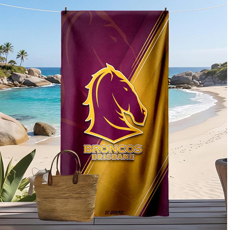 Пляжное полотенце с принтом Brisbane Broncos Мягкое Портативное Быстросохнущее?Сухое полотенце для бассейна, летнего отпуска, активного отдыха на природе