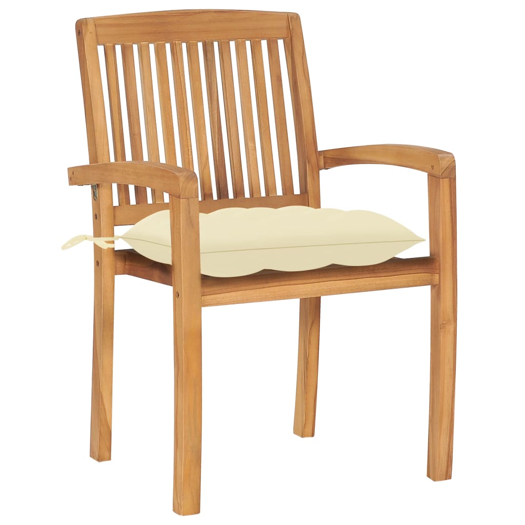 Stackable Garden Chairs with Cushions 6 pcs Solid Teak Wood