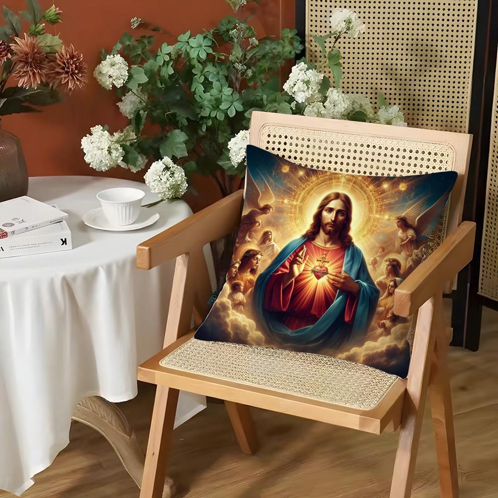 SSacred Aesthetic Art Cushion Cover Silky Short Plush Invisible Zipper Dustproof Sofa Pillow Case for Home Decor