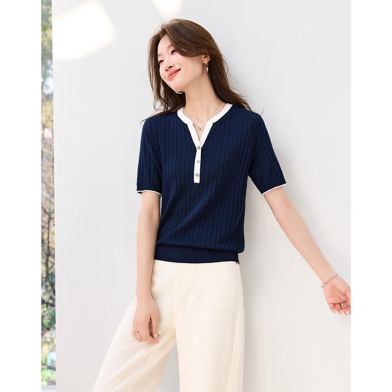 Srcr Women's Silk-Blend Ribbed V-Neck Short-Sleeve T-Shirt