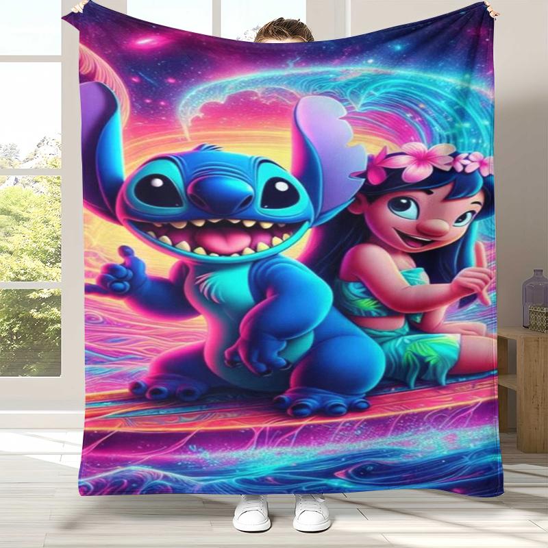 Милое Фланелевое Одеяло с Мультяшным Узором 'S-Stitch', Ультра Мягкий Теплый Плюшевый Плед для Дома, Спальни, Кровати, Дивана, Походный Пикник, Подарок для Детей