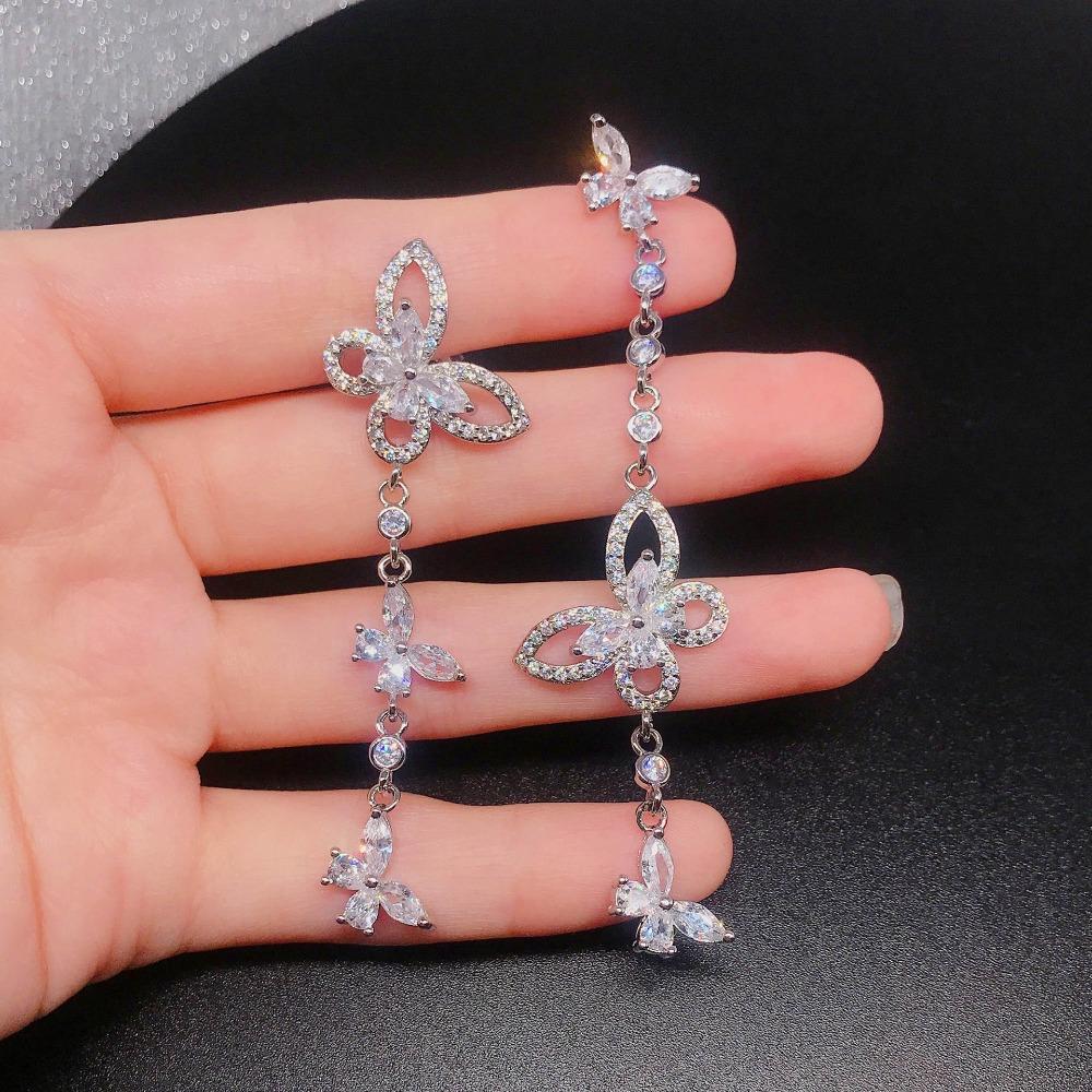 Elegant Butterfly Dangle Earrings AB Asymmetrical Design Luxury Rhinestone Earrings for Women