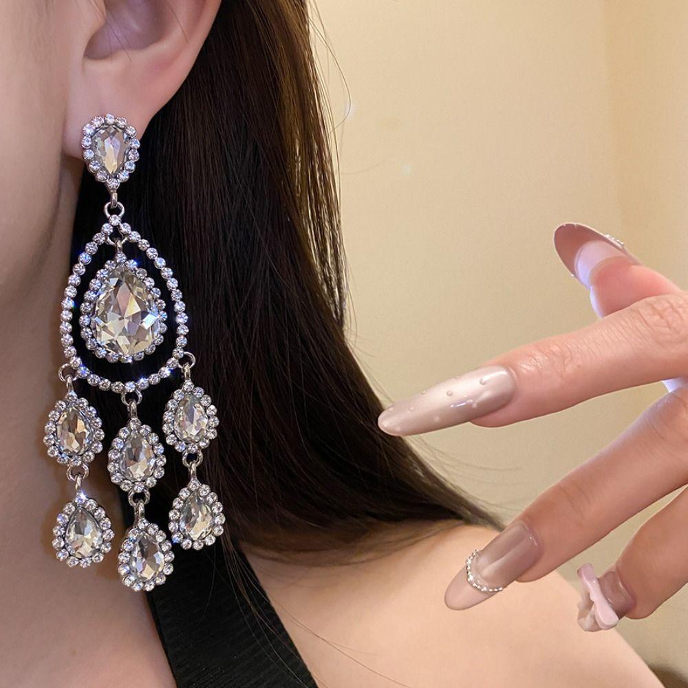 Colored Crystal Dangle Earrings Exaggerated Design Tassel Earrings Ladies' Jewelry