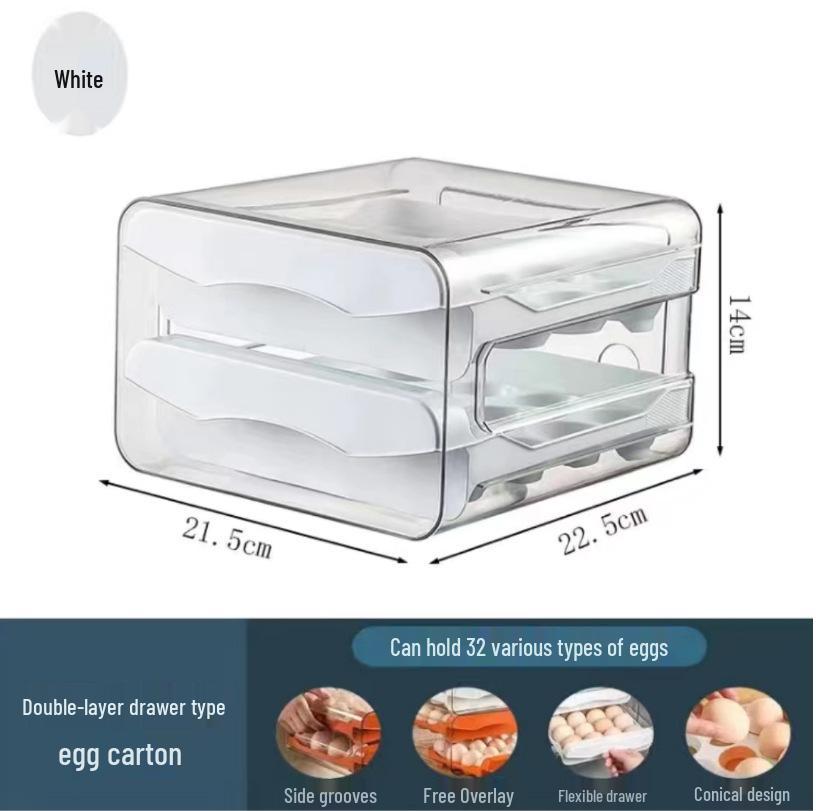 Double-Layer Stackable Refrigerator Egg Storage Drawer Box
