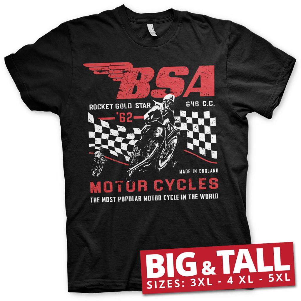 Licensed B.S.A. Motorcycles Rocket Gold Star BIG TALL 3XL 4XL 5XL T-Shirt