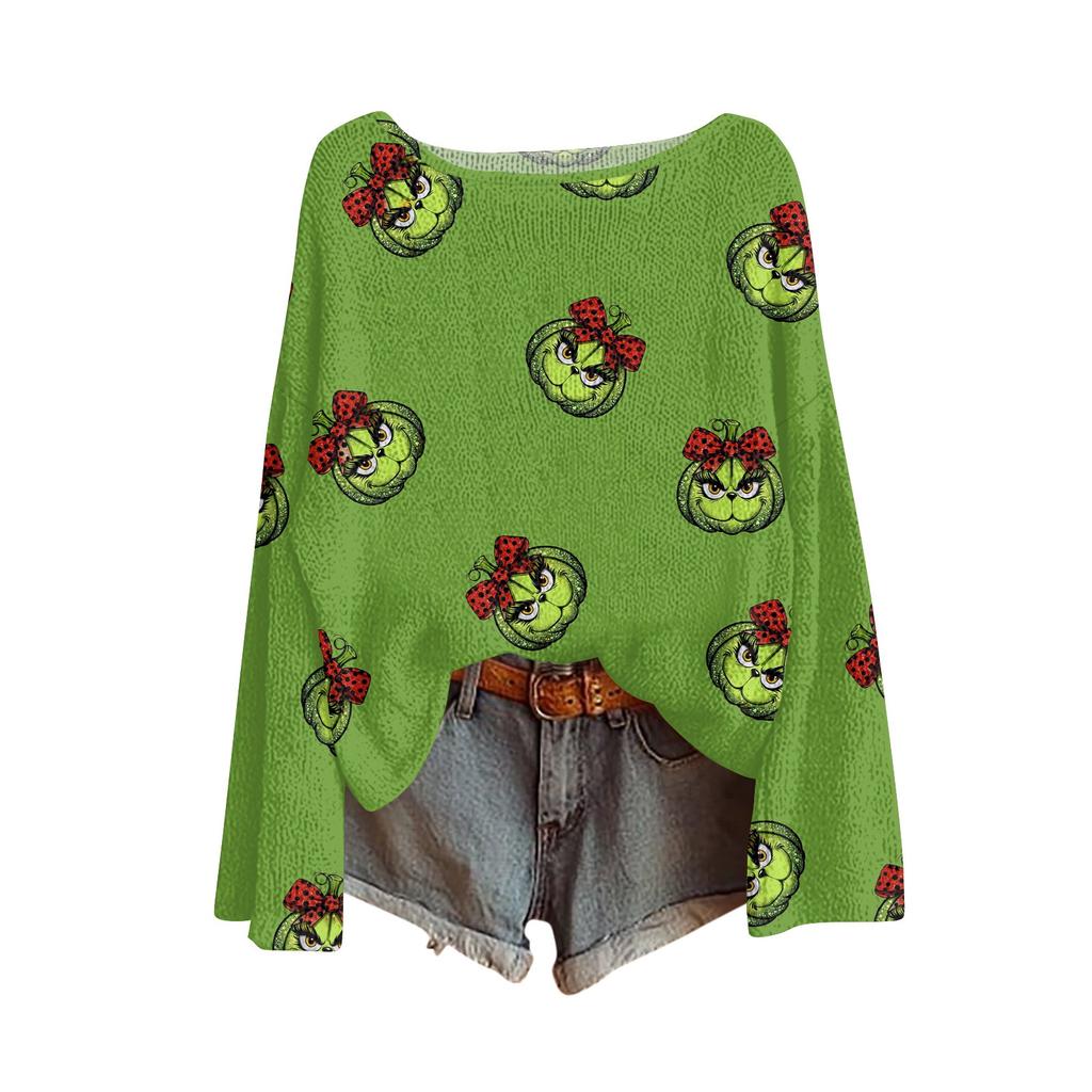 Womens Fall Sweaters Long Sleeve Print Tops Pullover Sweaters Loose Dressy Casual Basic Clothes