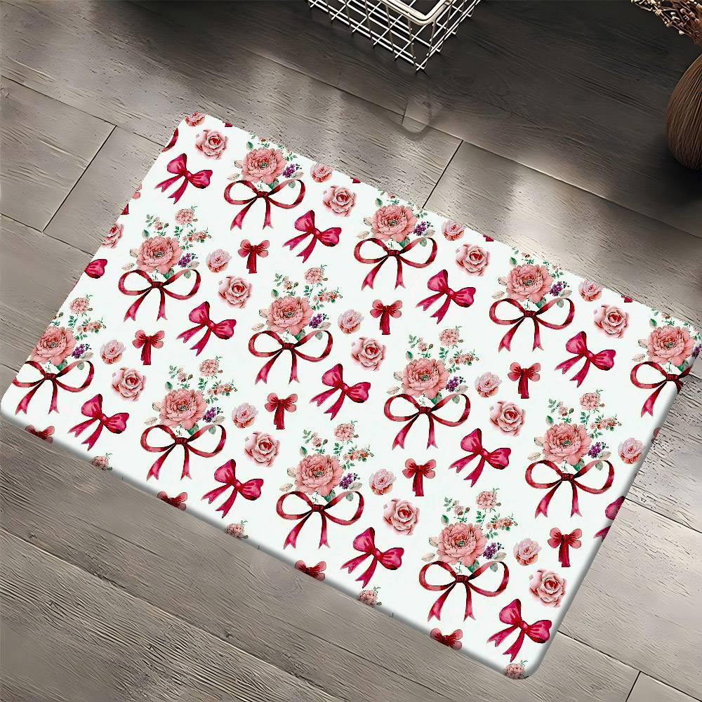 Rani Pink Flower Pattern Floor Mat Rectangle Anti-slip Home Soft Badmat Front Door Indoor Outdoor Mat Hotel Decor Mat