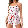 Women's Summer Camisole Pajama Set Spaghetti Strap Sleeveless Crop Tank Top And Shorts Sleepwear Set Heart Print Two-Piece Lounge Set