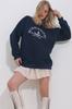 Женская толстовка, новый сезон, модная, темно-синяя, с круглым вырезом, с 3 нитками, вышитая толстовка большого размера