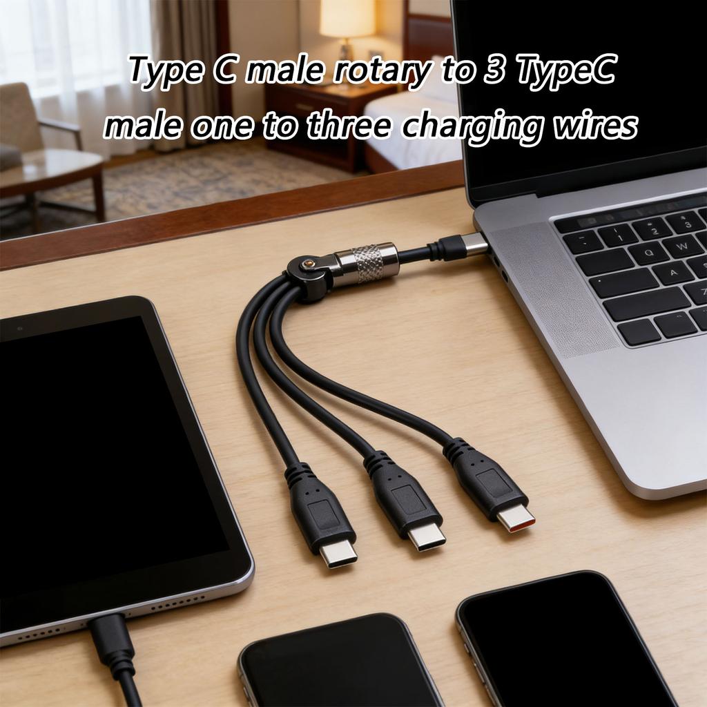 USB C 1 Штекер на 3 Штекера Разветвитель Передача Данных Зарядка Поворот на 180 Градусов Удлинитель Кабель-разветвитель для Смартфона