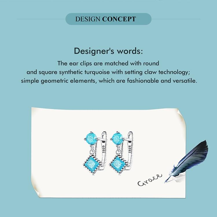 WOSTU Серьги-клипсы из стерлингового серебра 925 пробы с простой бирюзой для женщин, ювелирные изделия