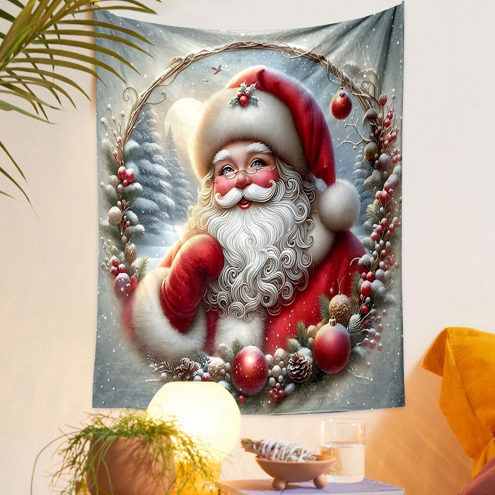 "Festive Santa in Winter Scene" Patterned tapestry home decor, suitable for bedroom and living room, gift