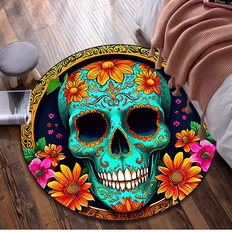 1Pc Day of the Dead Circular Print Rug - home decoration Carpet For Living Room Bedroom Flooring Computer Chair Area Rug