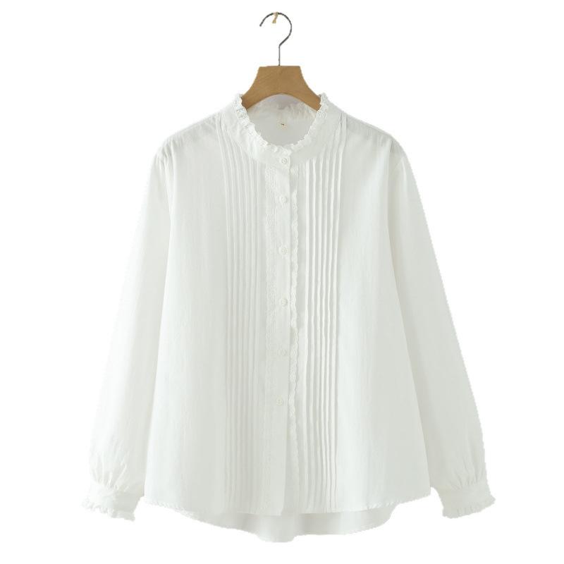 French fungus lace long-sleeved shirt women's 1116 new white design gentle splicing shirt autumn top