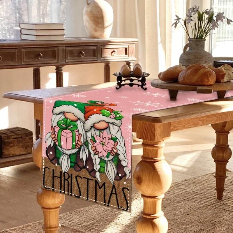 Простые рождественские льняные дорожки для стола, розовые дорожки для стола, украшение обеденного стола, украшение для домашнего праздника, праздничное украшение