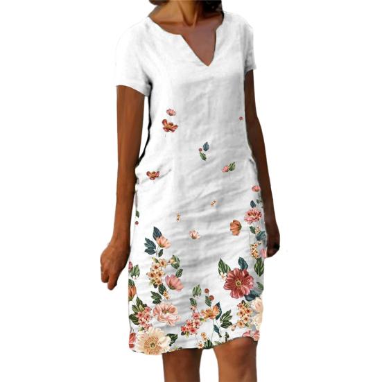 Женское летнее платье с v-образным вырезом и цветочным принтом, свободное прямое платье-пуловер длиной до колена, цветное платье миди, женская одежда