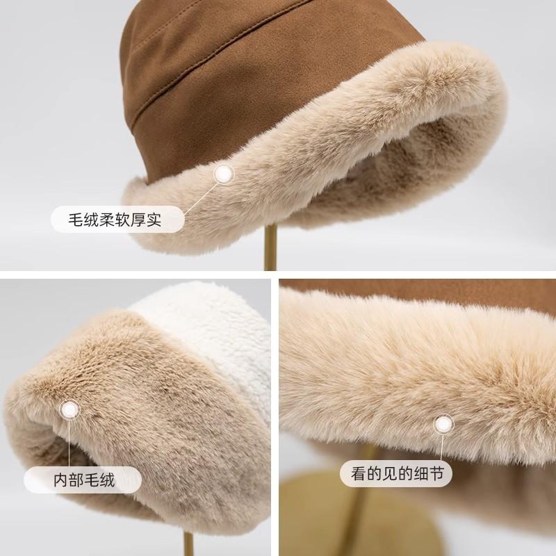 Winter plush hat women's plush thickened lamb wool bucket hat warm ear protection cold basin hat Mongolia hat