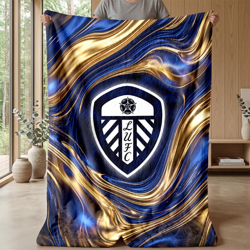 Leeds United Football Print Flannel Blanket, Soft Warm Lightweight Throw Blanket for Sofa Bed Camping