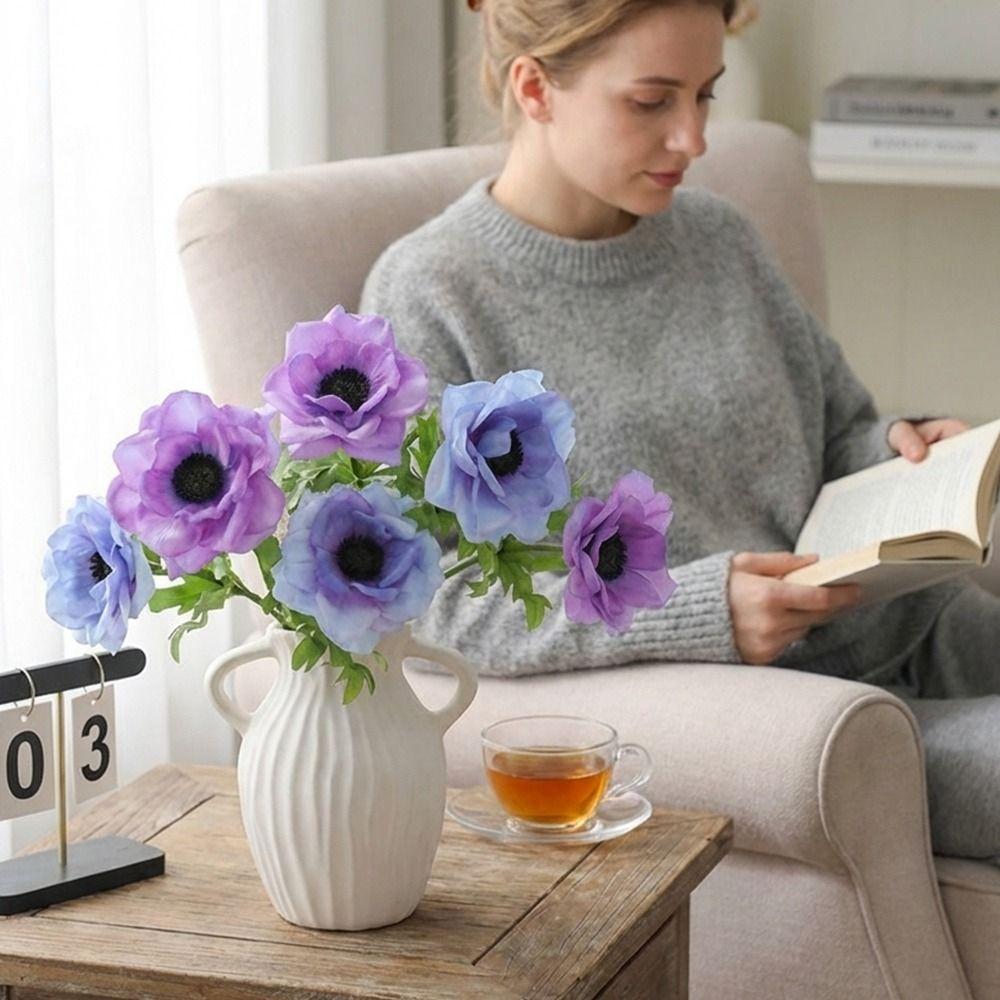 Multicolor Corn Poppy Artificial Flower Green Leaves Faux Flower Fake Flower  Home Decoration