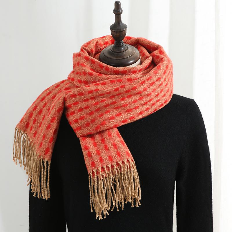 Imitation Cashmere Scarf Women's Winter 2025 New Four-leaf Clover Fringed Shawl Thickened Warm Double-sided Scarf Women