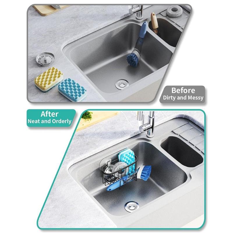 Suction Cup Sponge Storage Rack Hollowed Design with Hook Quick Drying Easy Clean Kitchen Sink Accessory