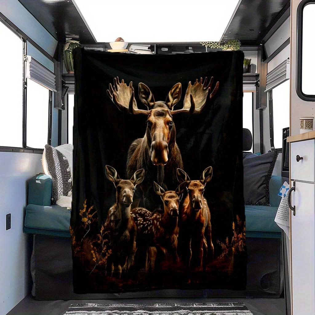 Персонализированный флисовый плед "Семья лосей" с именем и принтом дикой природы, мягкий, теплый, для всех сезонов, подарок для любителей природы