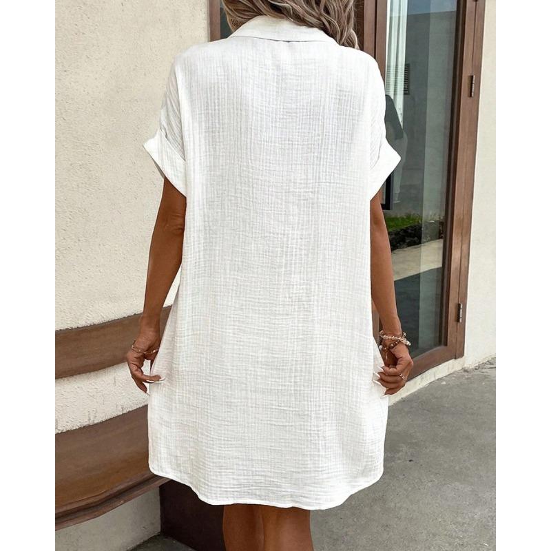 Fashion Short Sleeve Women Summer Shirt Dress New Elegant Lapel Loose Plus Size Simple Button Casual Party Dresses Single Breasted Women's Clothing