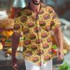 Light Summer Casual Shirts For Men, Hamburger Snack Food Fabric Texture Decorative Print, Multiple Color Options Loose Button Up Daily Tops