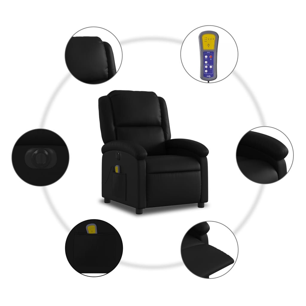 Electric Massage Recliner Black Synthetic Leather