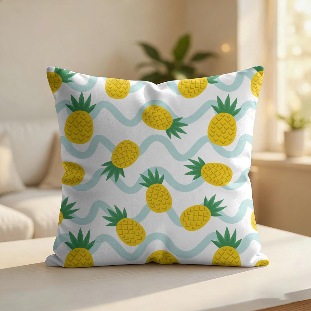 Pineapple Design Pattern Cushion Cover Silky Short Plush Invisible Zipper Dustproof Sofa Pillow Case For Home Decor