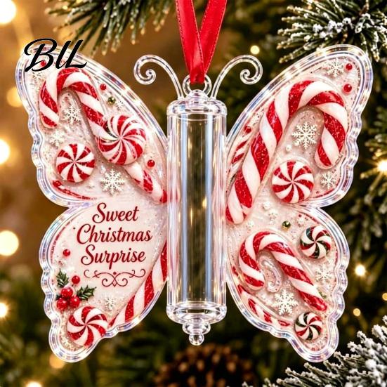 Holiday Party Hanging Decor Butterfly Cash Gift Ornament, Christmas Money Holder with Gifts for Family Friends Festive Print, Acrylic Tree Pendant
