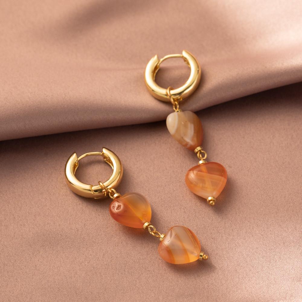 New 2023 Heart Design Natural Stone Earrings For Women Orange Fall Fashion